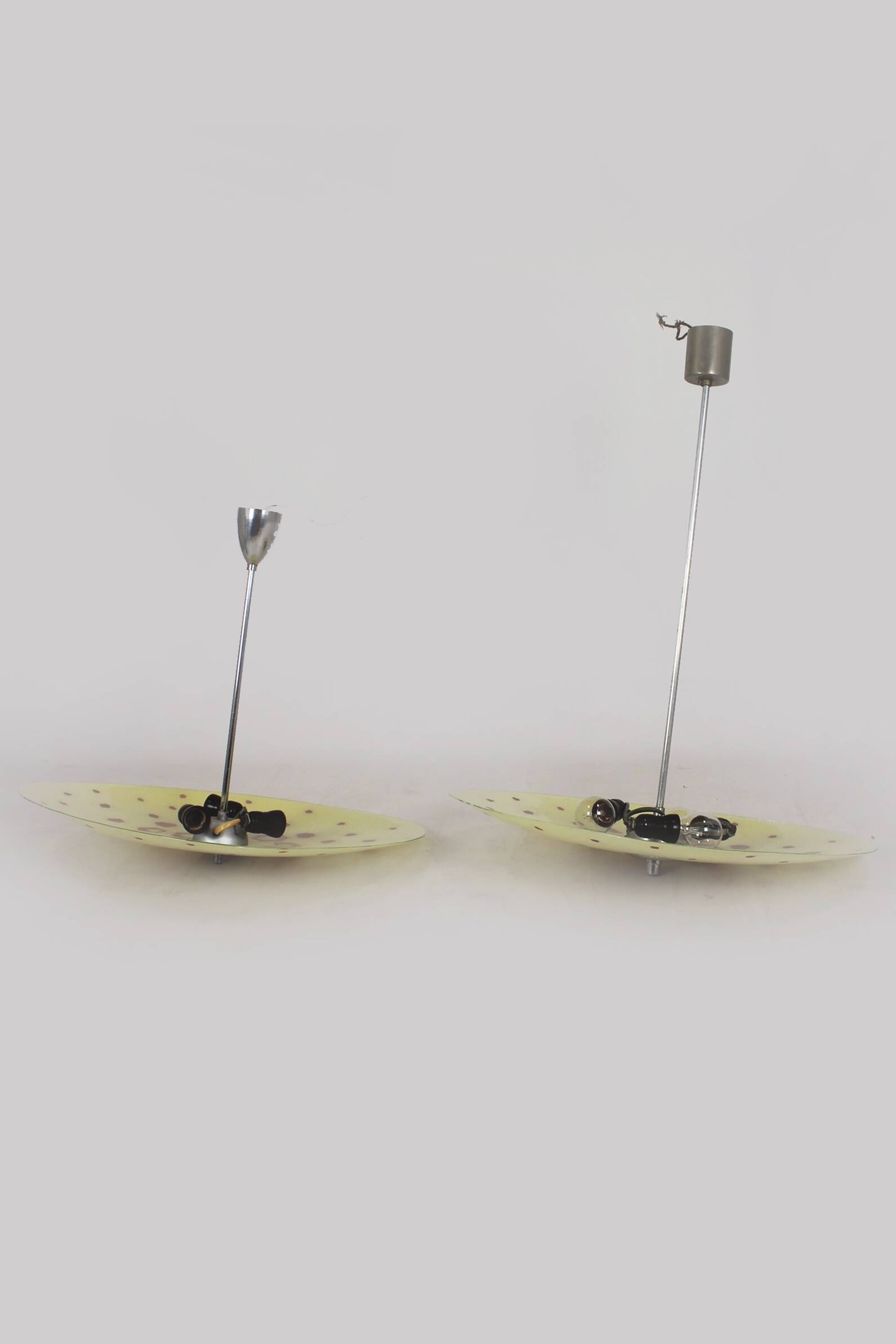 Large Vintage Czechoslovakian Opaline Glass Pendant Lights, 1970s, Set of 2