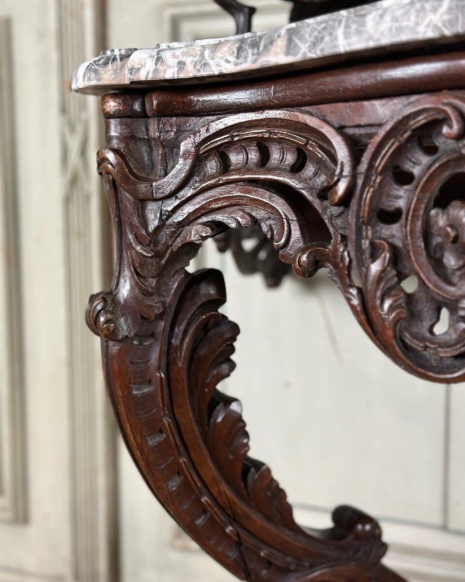 Louis XV style console in carved wood, grey Ardennes marble, 18th century