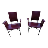 Ross Littell for Matteo Grassi Armchairs Bordeaux Leather & Steel, set of 2