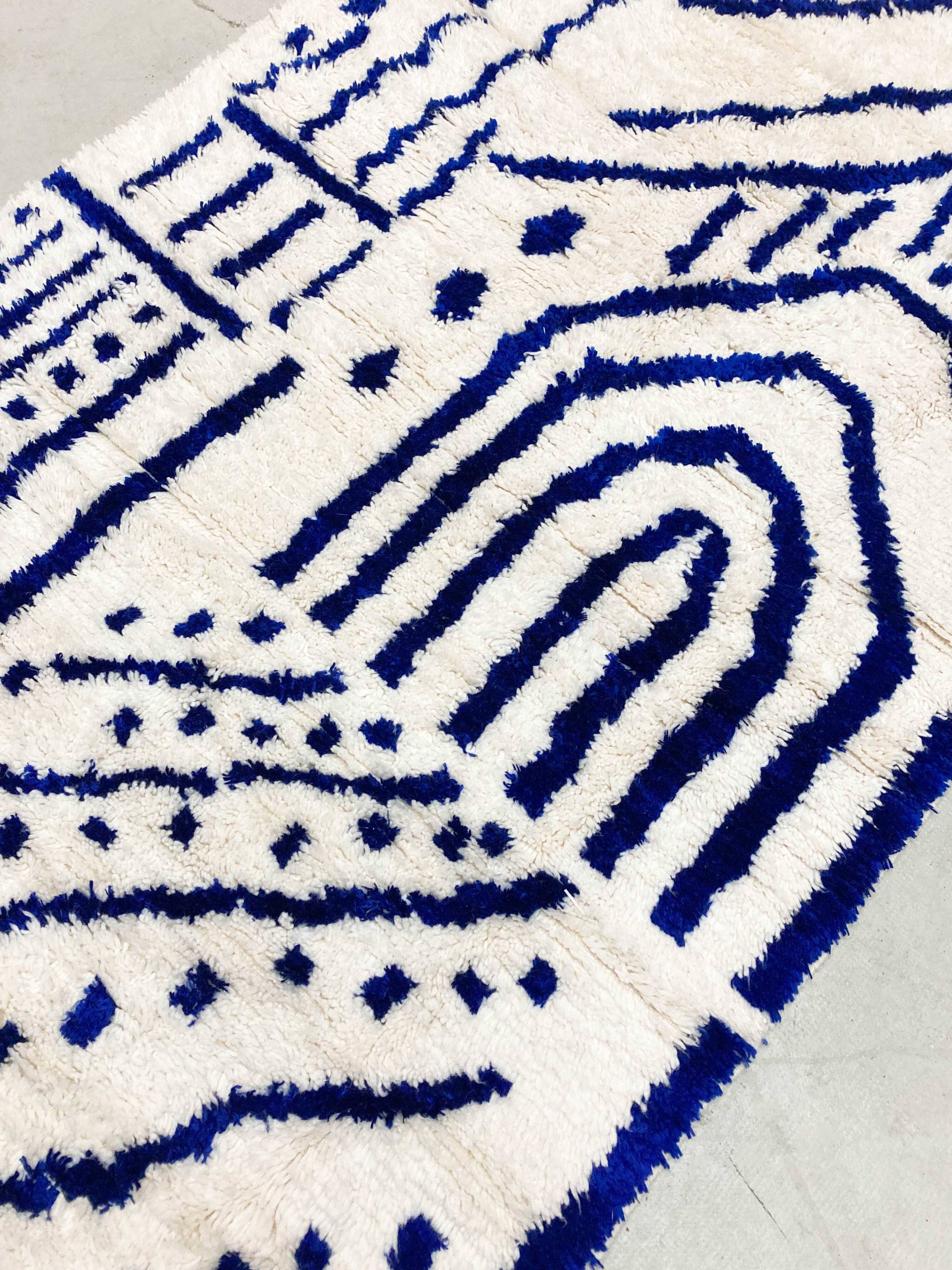 Azilal Moroccan Berber rug with majorelle blue patterns 2.53x1.45m new
