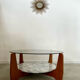 Ancienne table basse design Hugues Poignant vintage années 70 verre et marbre France