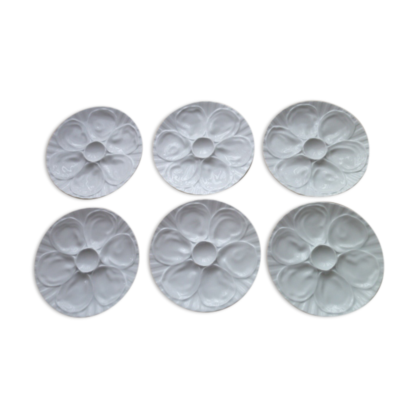 Set of 6 plates with oysters in white porcelain "L'Hirondelle "