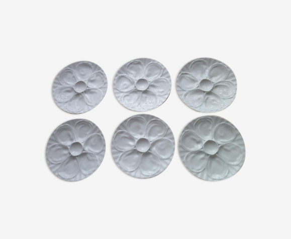 Set de 6 assiettes à huitres en porcelaine blanche "L'Hirondelle "