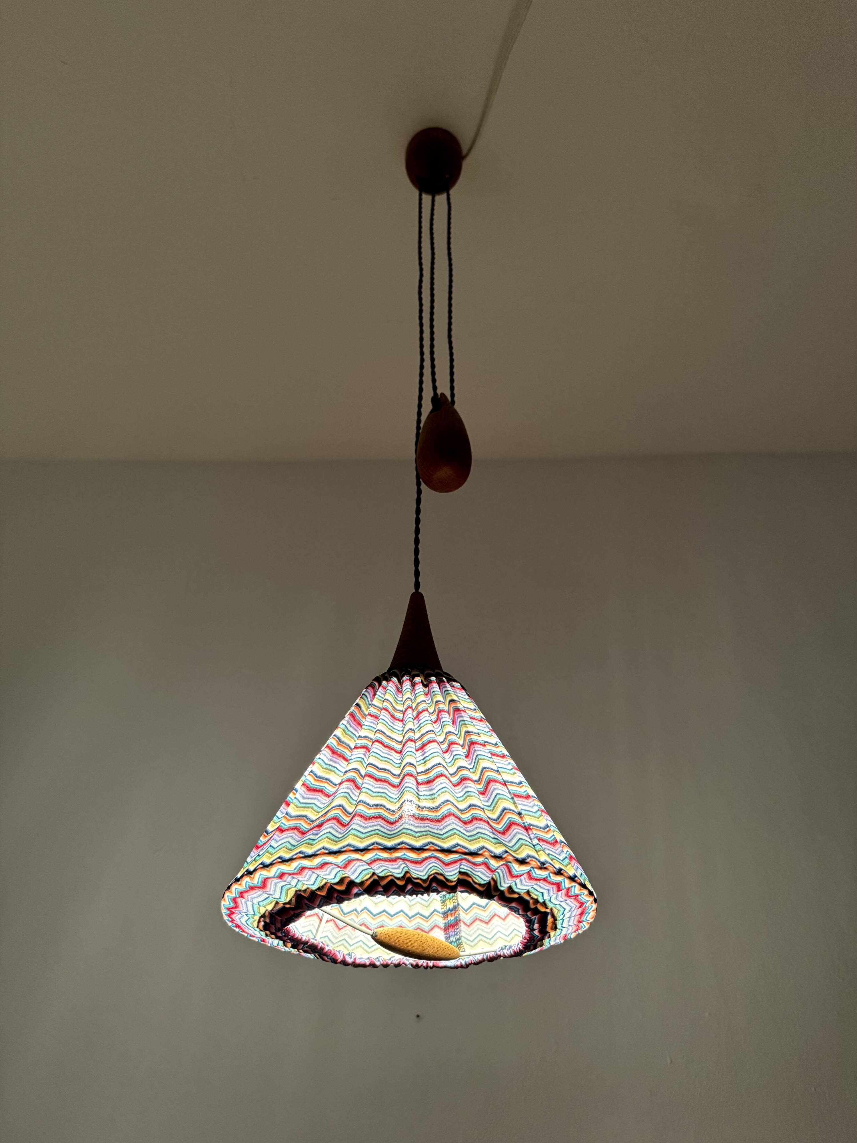 Oak Pendant Lamp with Counterweight by Uno and Östen Kristiansson