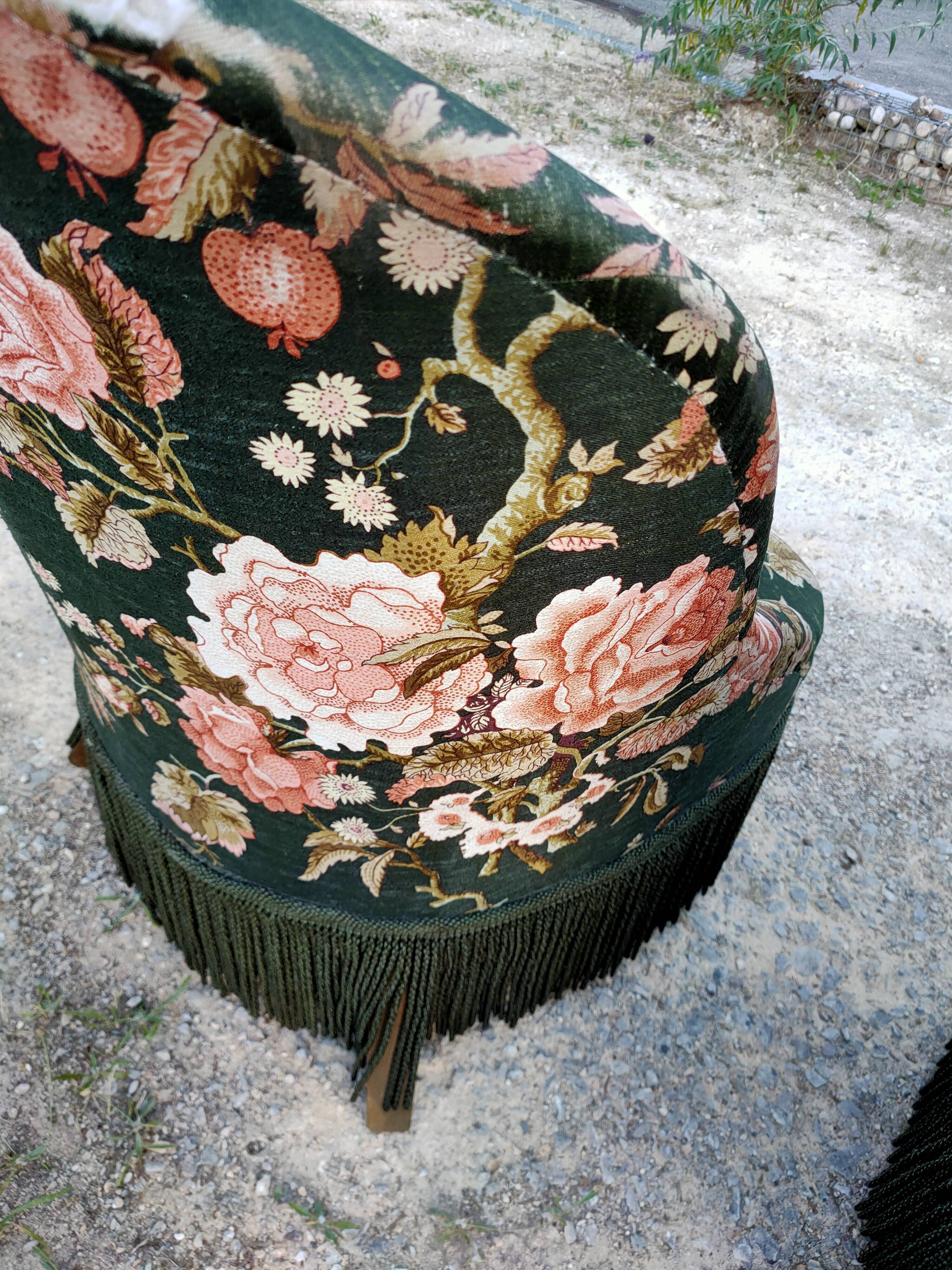 Two toad armchairs, floral motifs