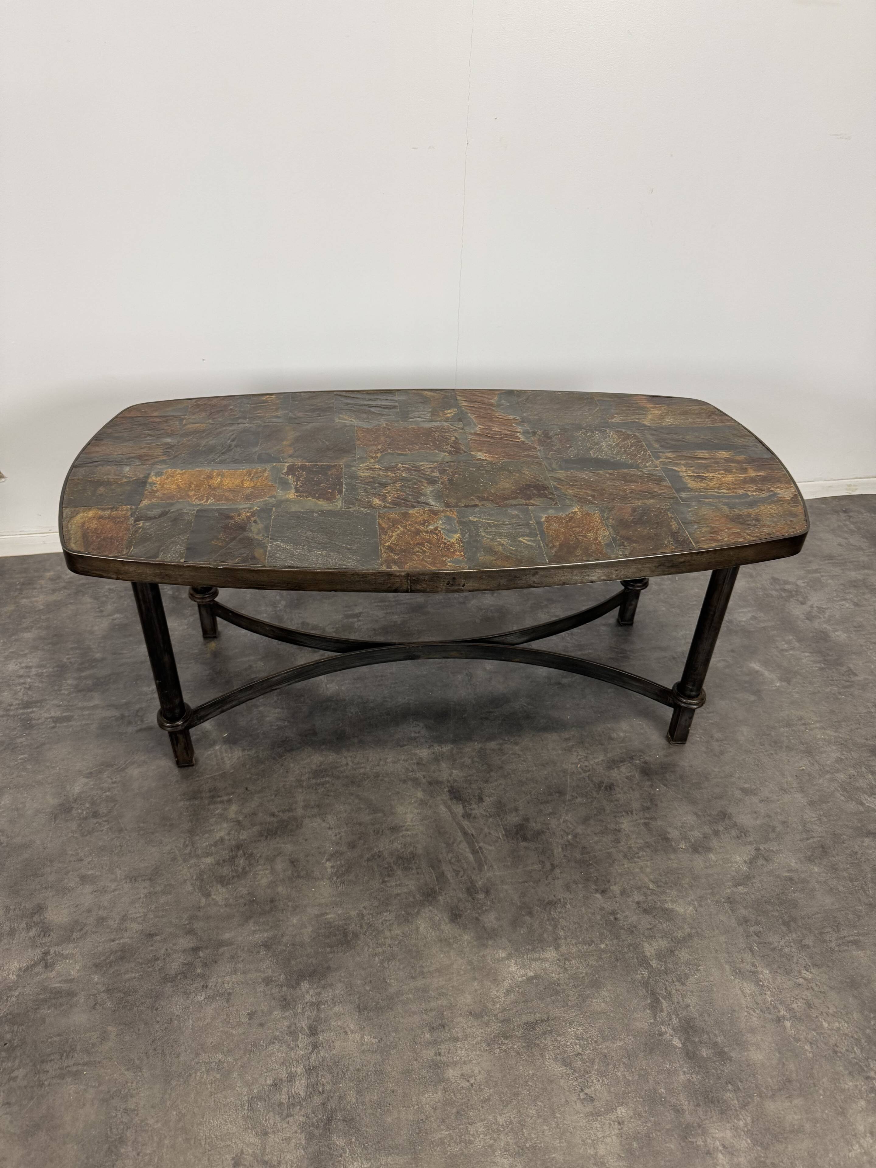 Wrought iron coffee table with slate top