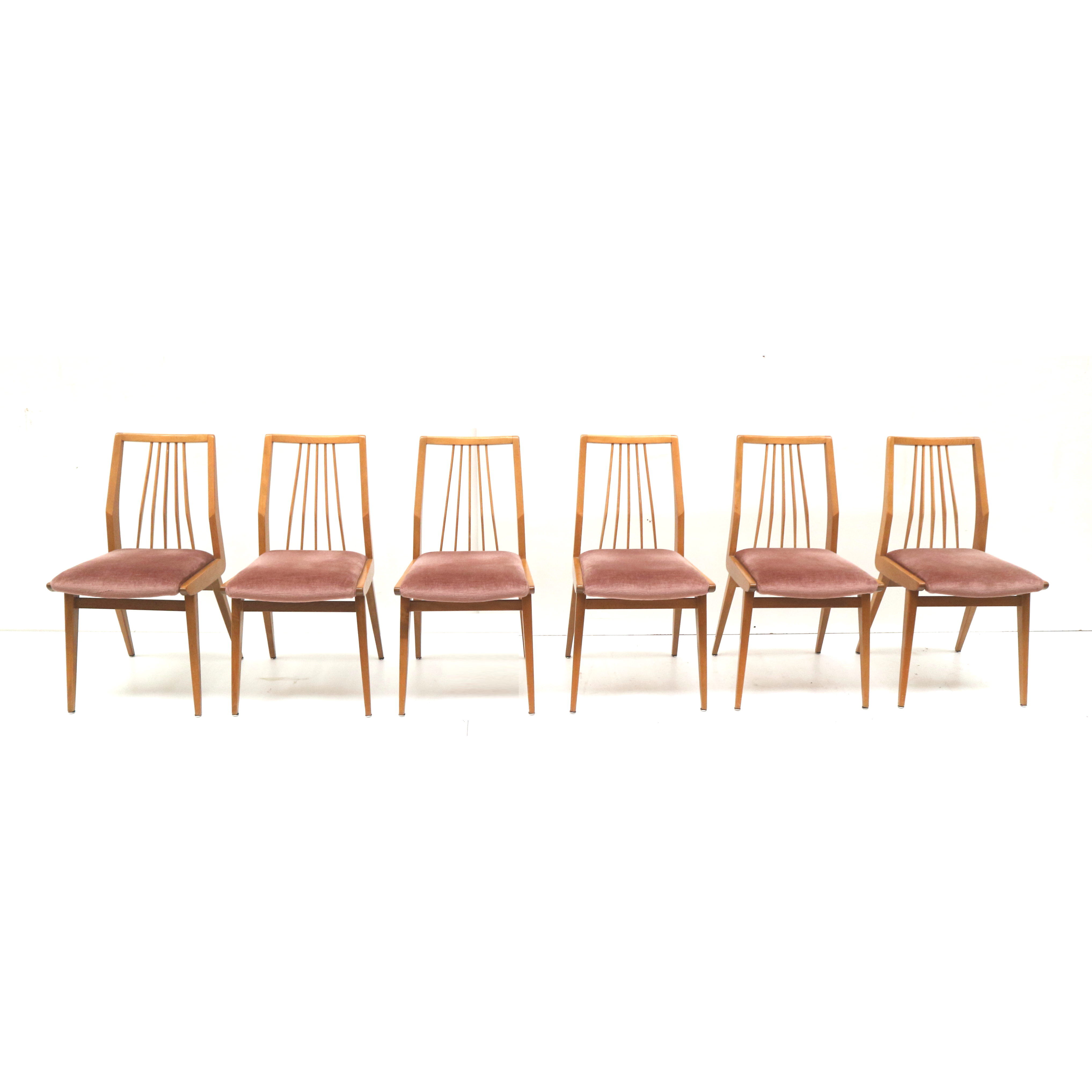 Set of 6 vintage chairs velvet upholstery made in the 60s