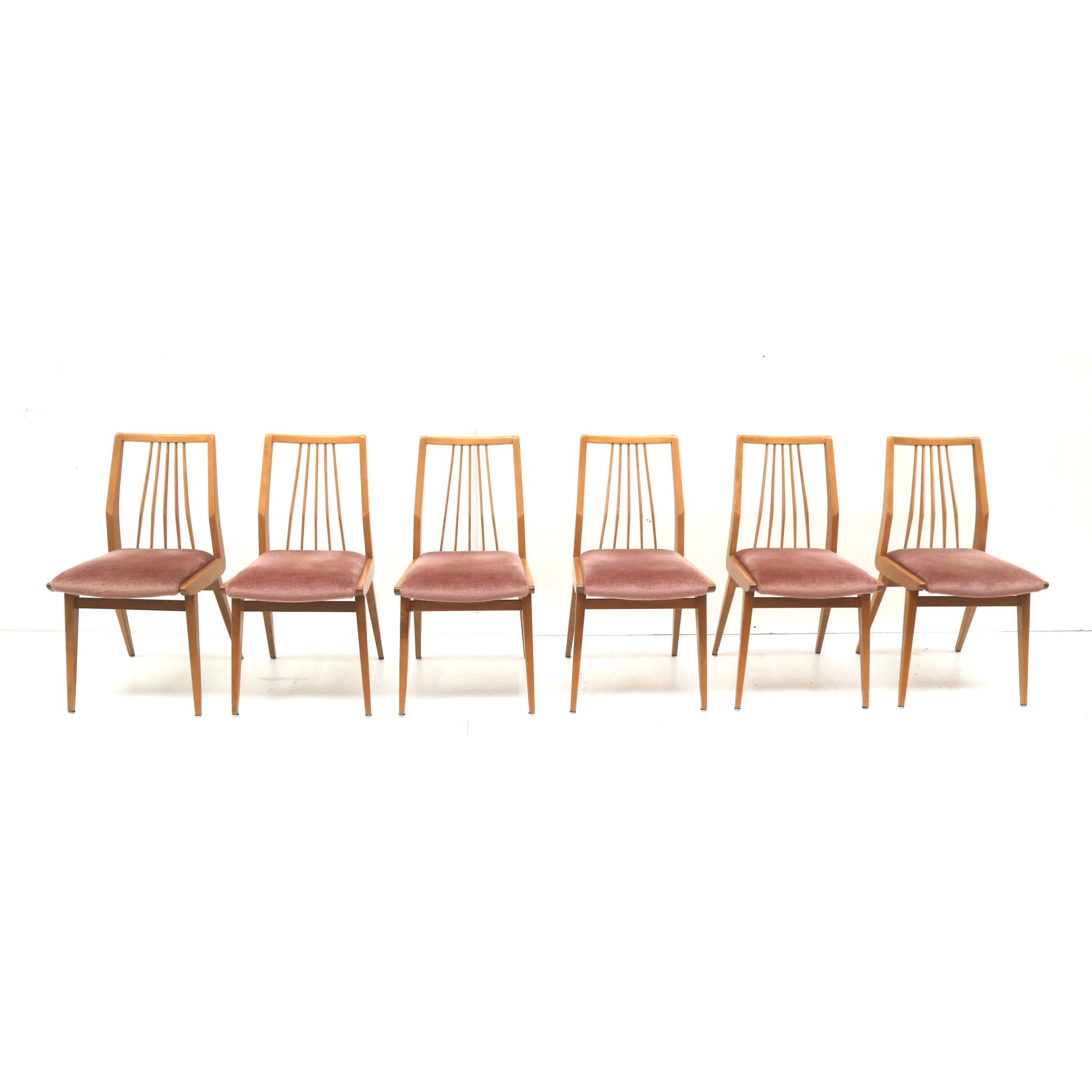 Set of 6 vintage chairs velvet upholstery made in the 60s