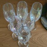 6 champagne flutes in iridescent glass