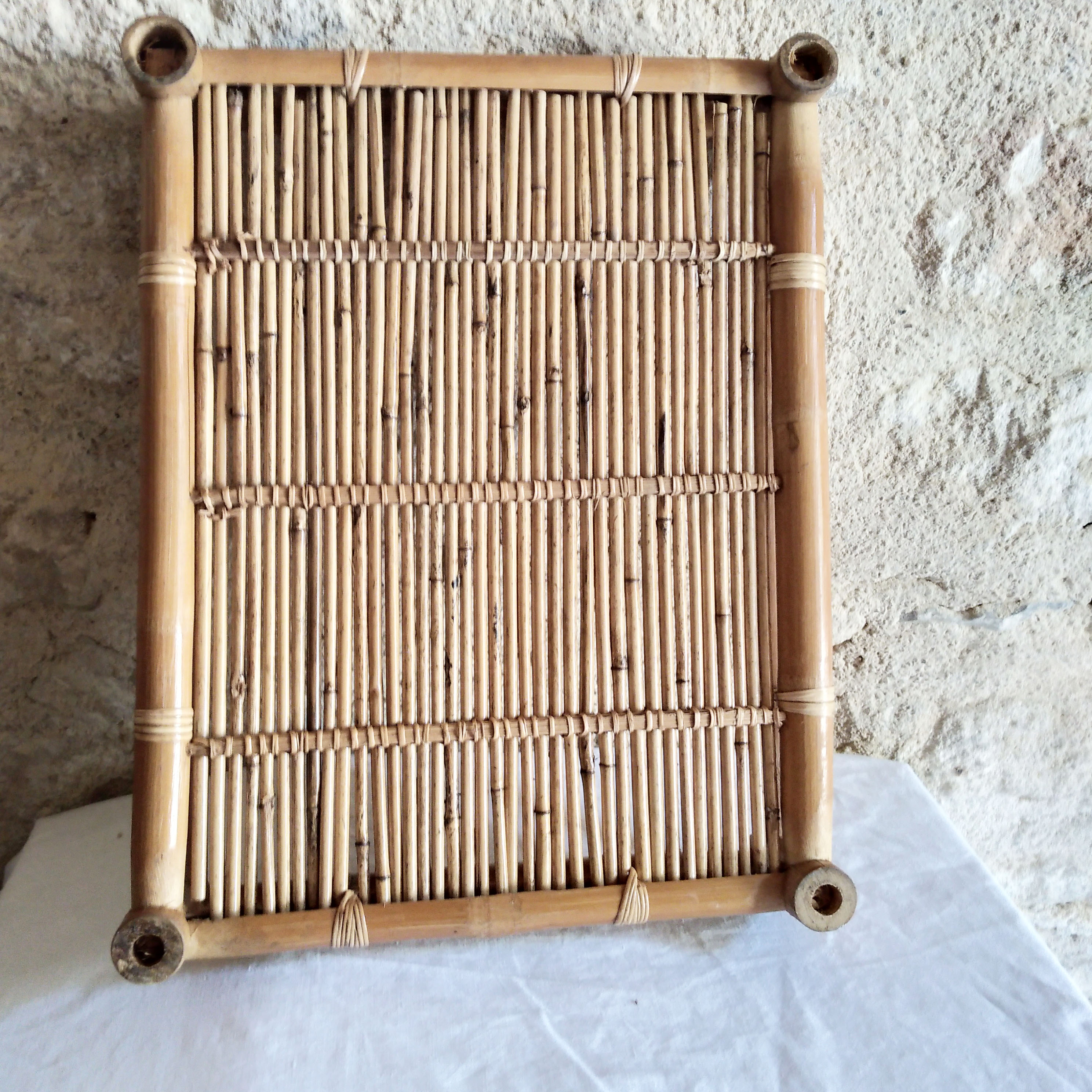Two vintage bamboo trays