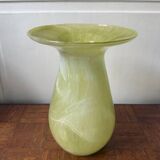 Yellow glass vase, hand-painted using the cold technique