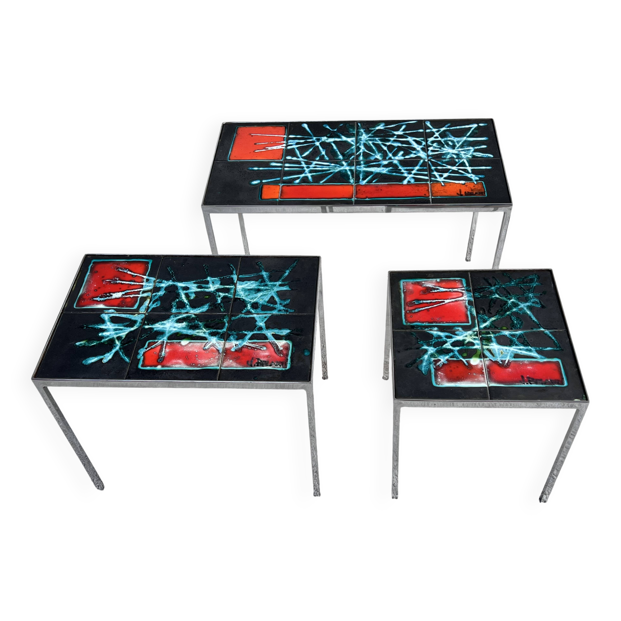 Nesting coffee tables in ceramic signed j. berlarti