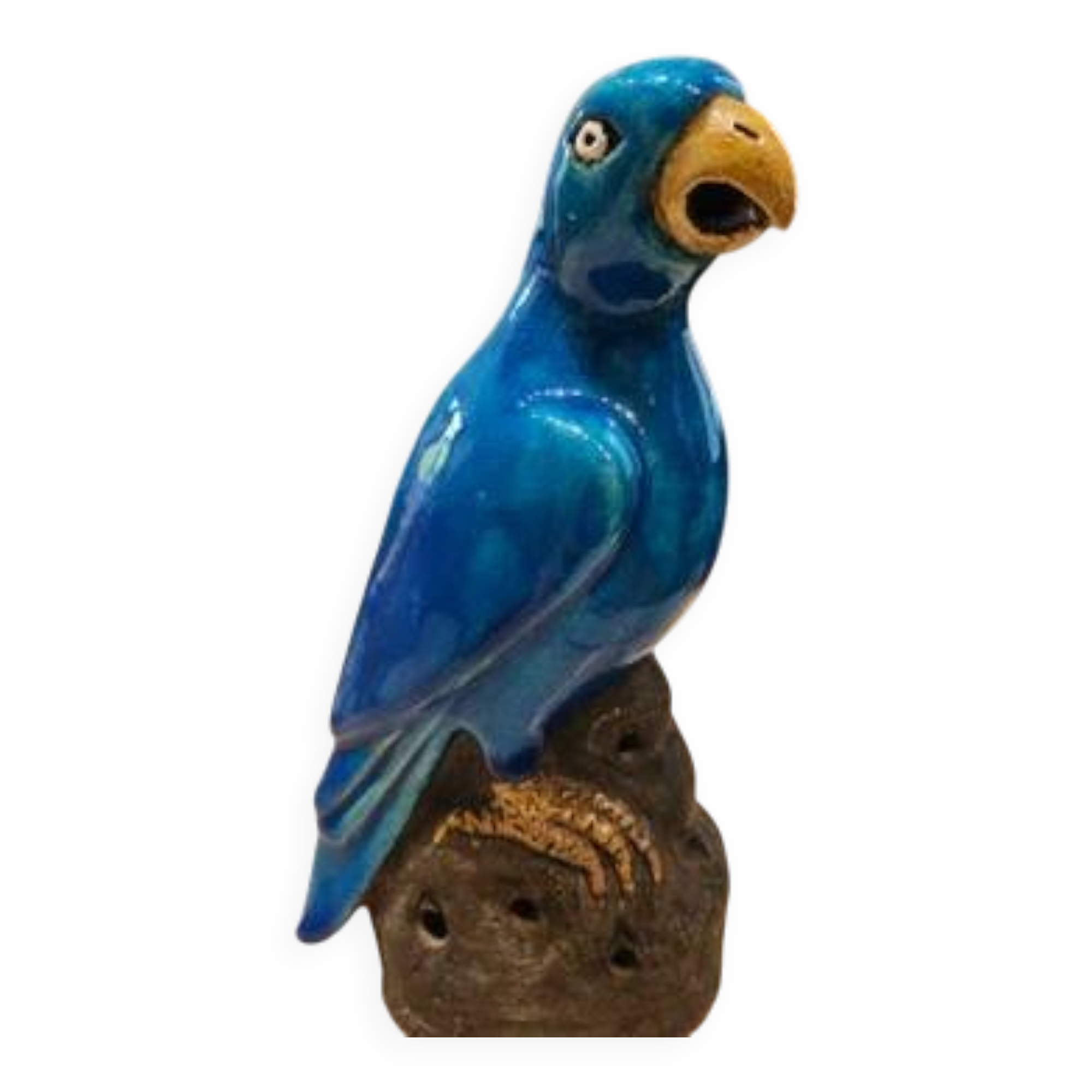 Turquoise glazed faience parrot statuette 23 cm
