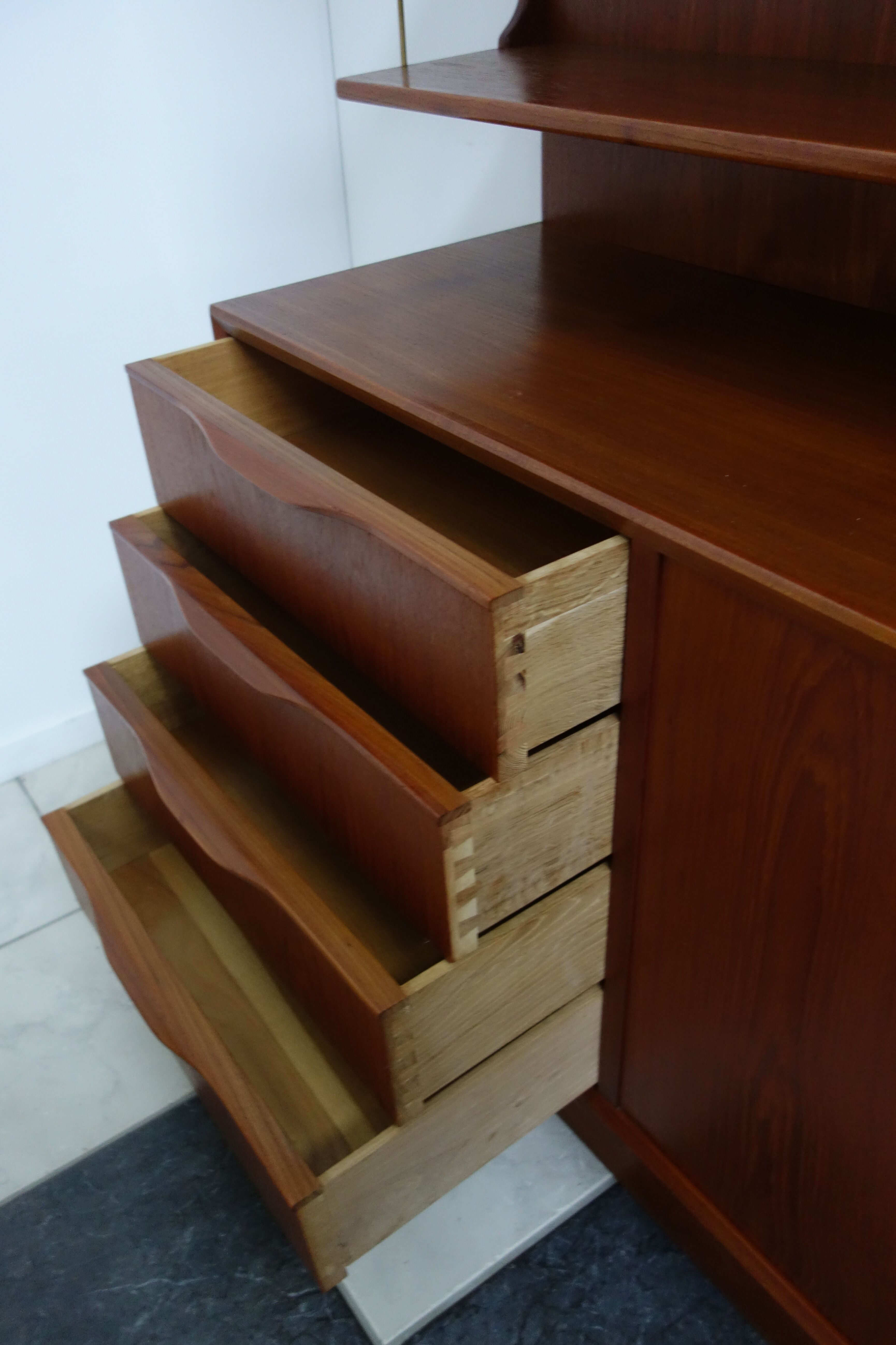 Teak 1960s sideboard with bookcase upright back panel, Danish 60s