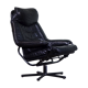 Norwegian Skoghaug industries vintage black leather swivel reclining chair