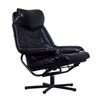 Norwegian Skoghaug industries vintage black leather swivel reclining chair