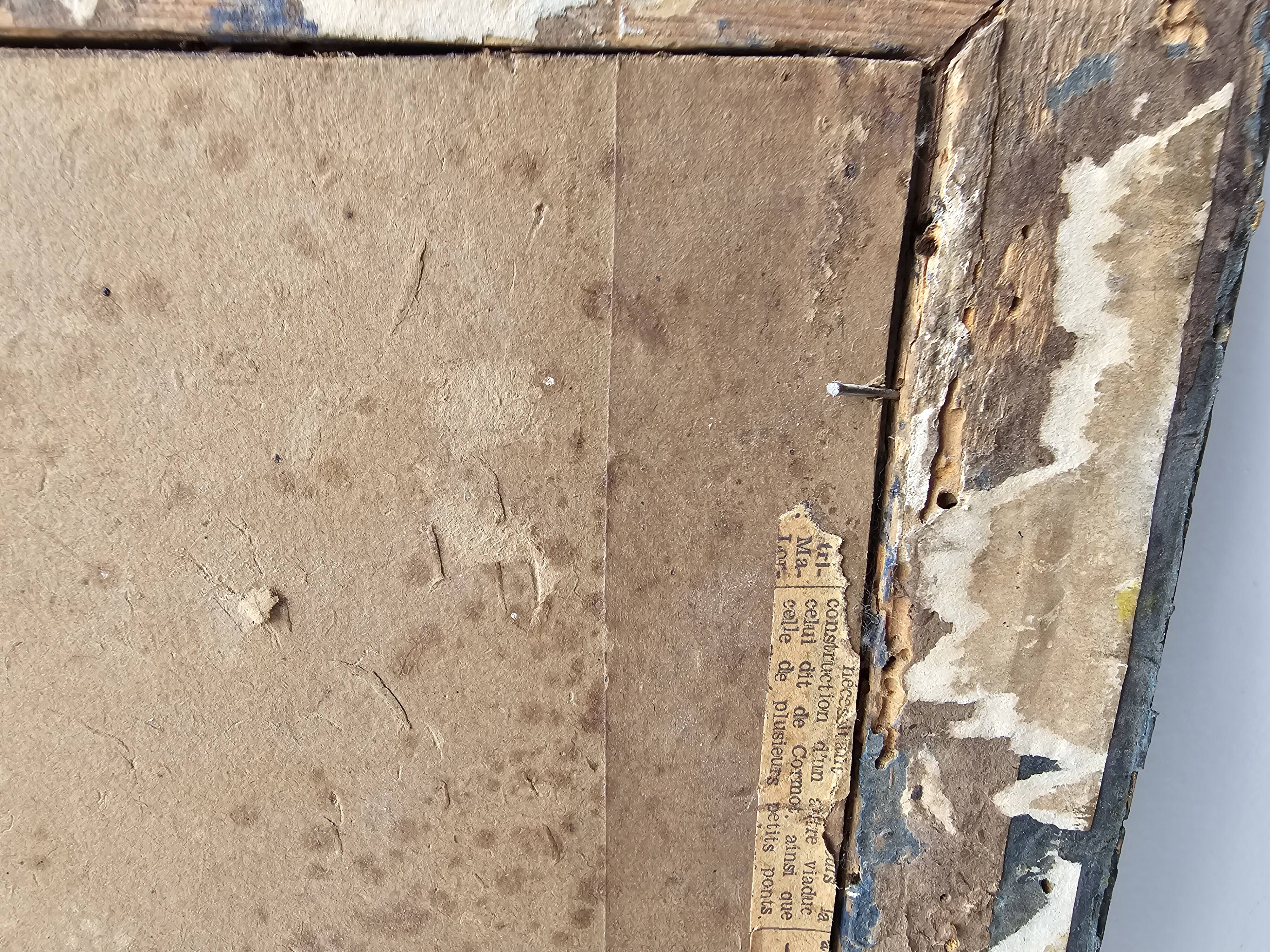 Watercolour painting of pink flowers signed Simonne 1922 in a gilded wooden frame.