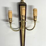 Ancien Paire Appliques 3 Feux - Bronze Doré et Acajou - Néoclassique - 40's
