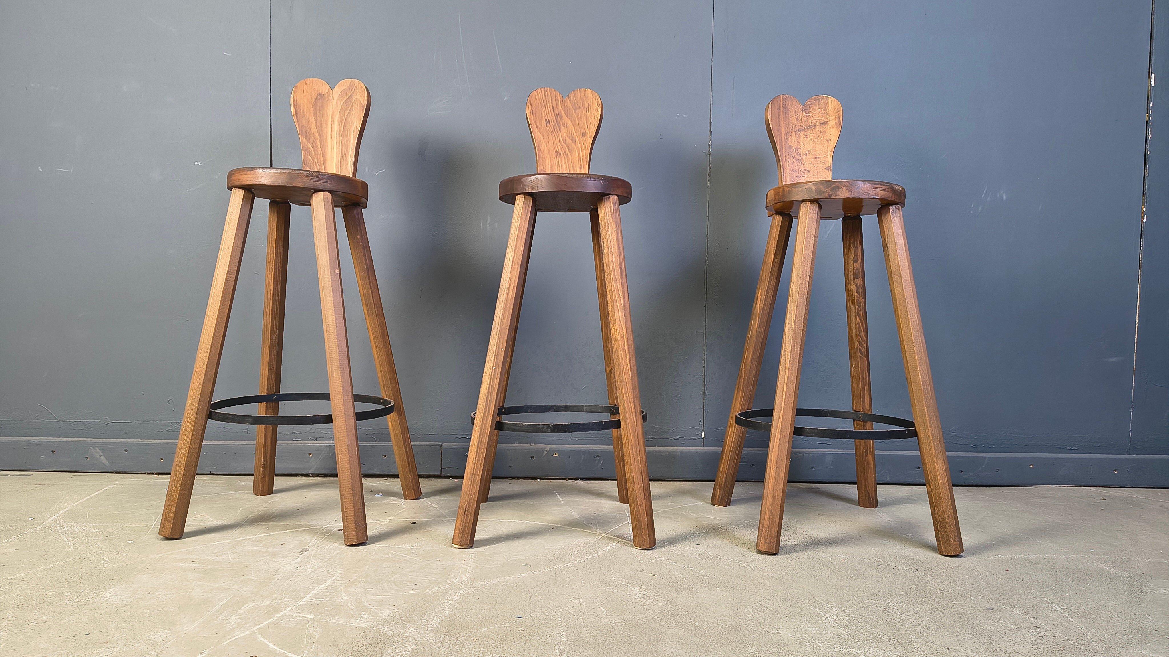 Vintage brutalist bar stools, 1960s - set of 3