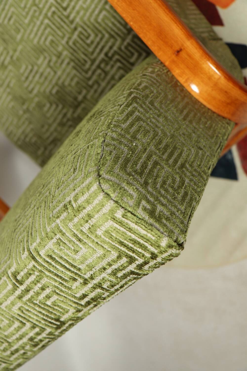 Art Deco armchair in green geometric jacquard by Kropacek Kozelek 1950