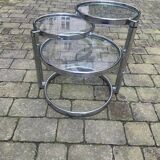Vintage table with 3 trays in chrome and glass 1980