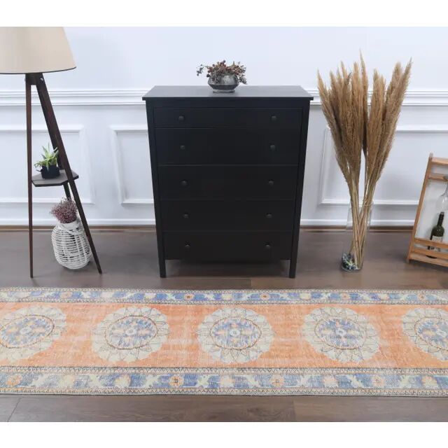 Vintage Turkish Oushak handmade wool runner 81x318