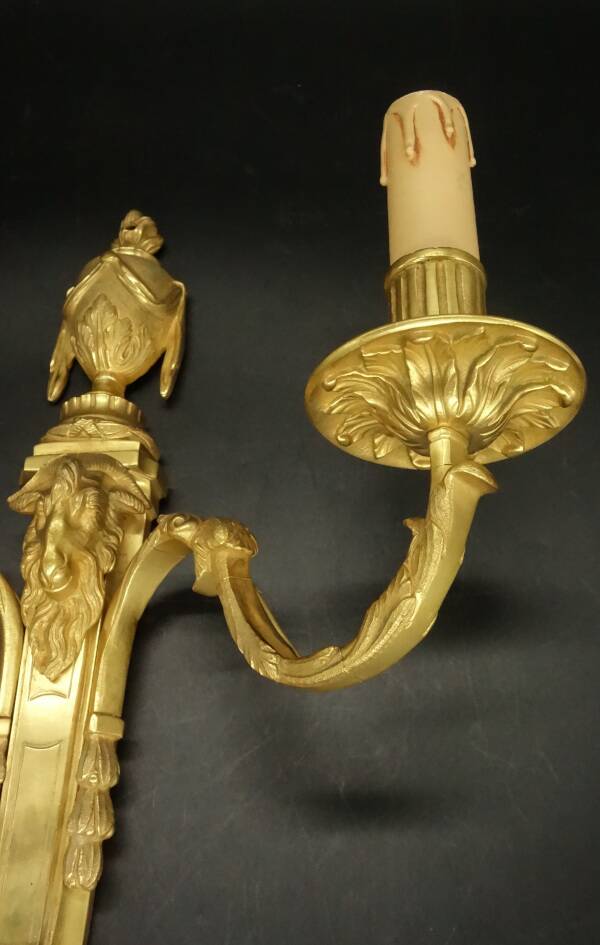Pair of large sconces, ram's head, Louis XVI style, 19th century - gilded bronze