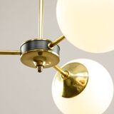 Mid-Century Modern Italian Chandelier in Brass and Opaline Glass, 1960s
