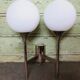 Sciolari double chrome wall light with white glass globe