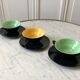 Ensemble de 3 tasses et soucoupes vert sauge et jaune années 60