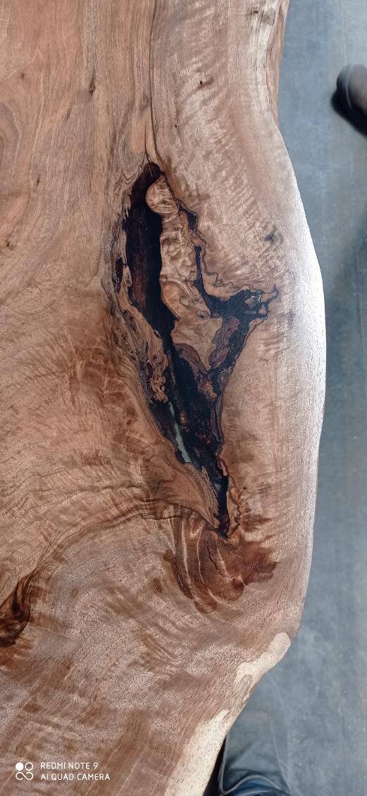 Walnut console with steel legs