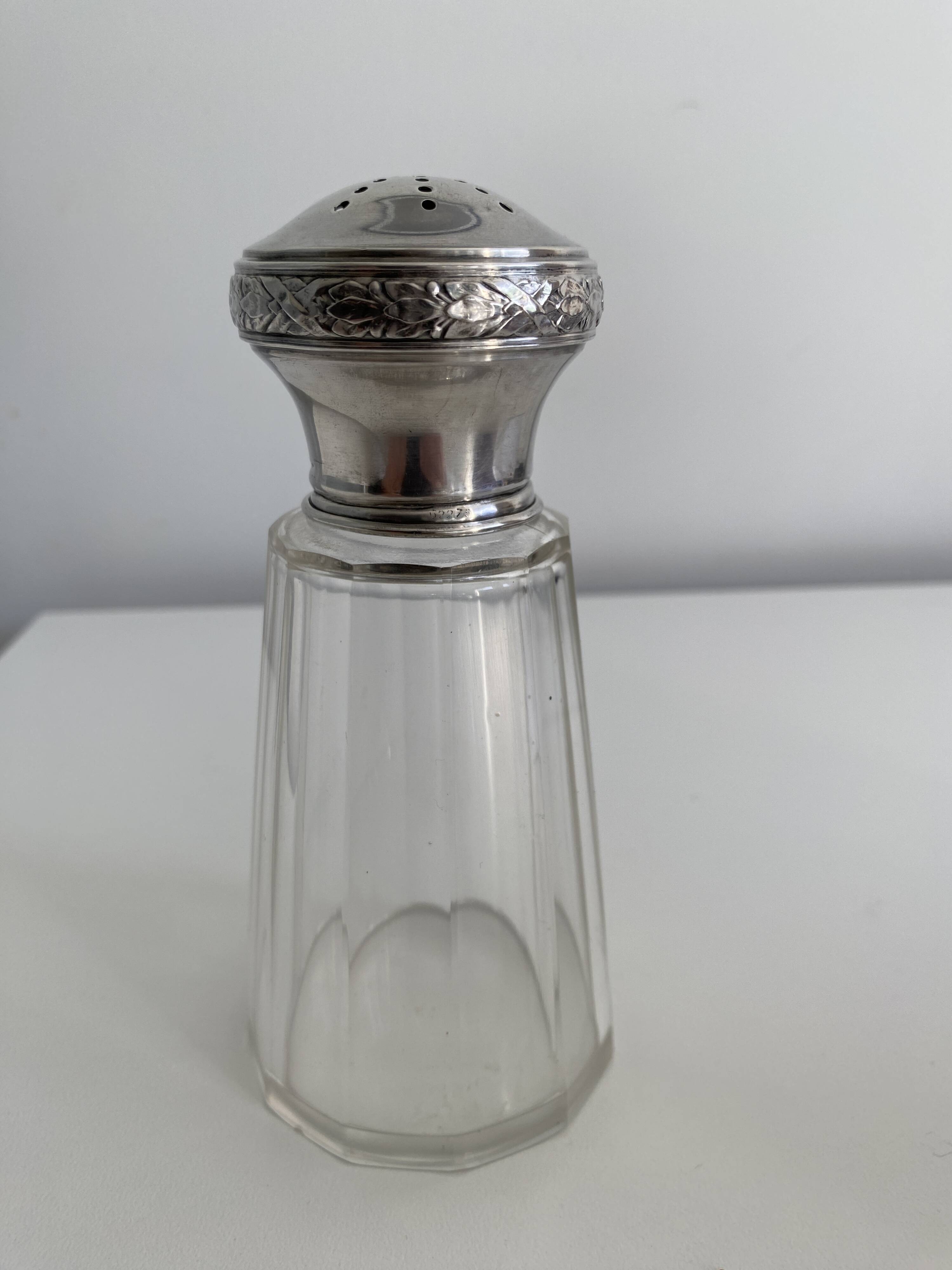 Antique crystal and silver sugar shaker