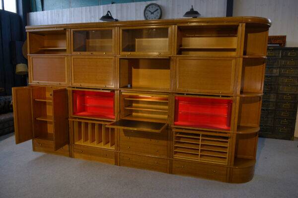 Modular furniture set by Pierre Cruege for Martin Dupuis in light oak, 1960