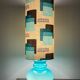 Blue opaline table lamp and vintage Maori fabric