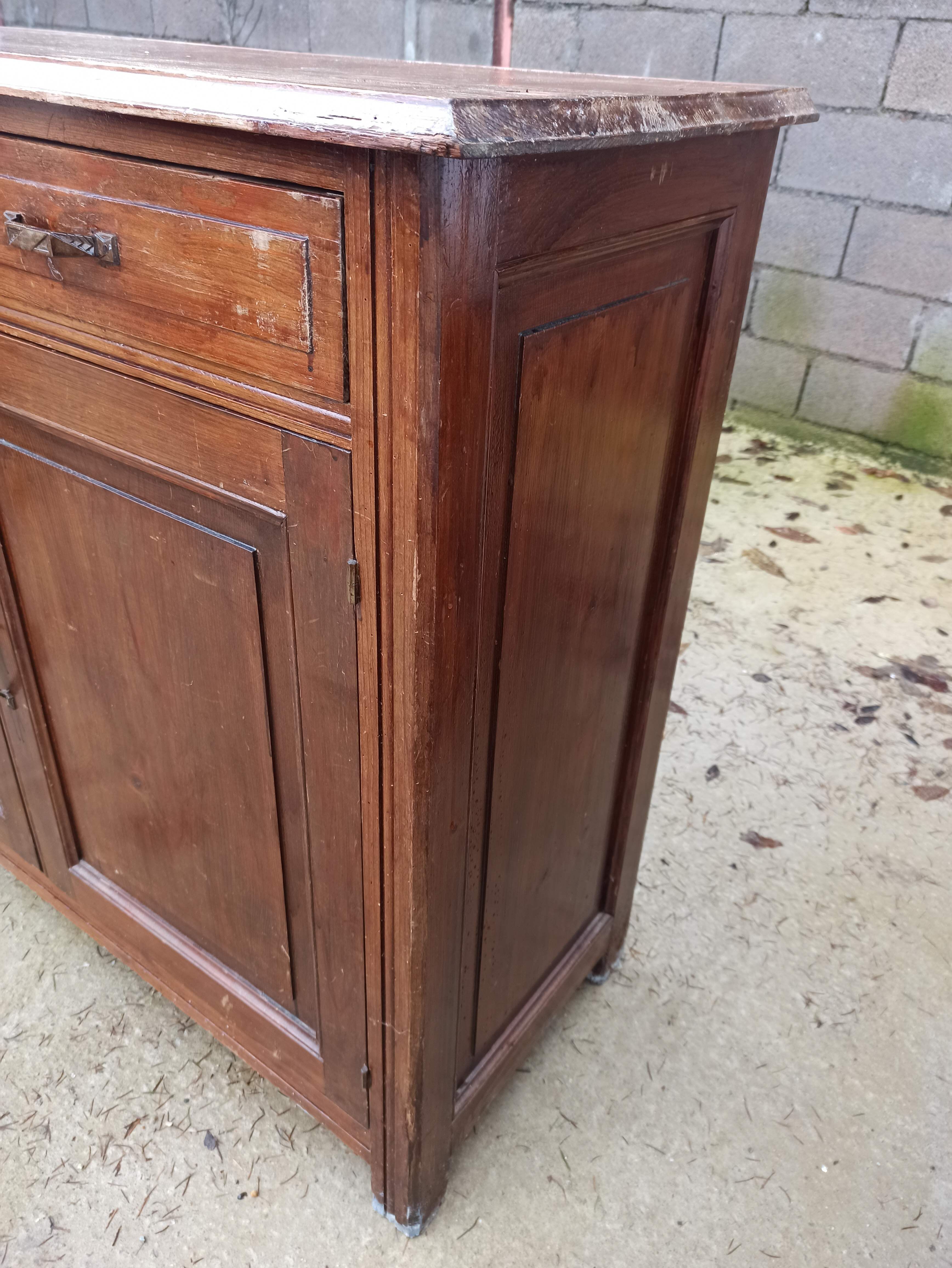 Low Parisian sideboard in solid wood 2 doors 2 drawers art deco handles