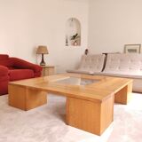 Large wooden Tecno coffee table and 4 stools