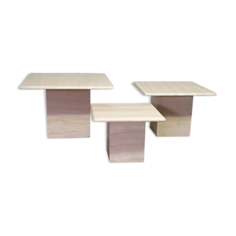 Set of 3 travertine side / coffee tables /  60 x 60 x 40 cm /  50 x 50 x 35 cm / 40 x 40 x 30 cm