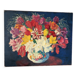 Bouquet rouge sur entablement,