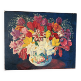Bouquet rouge sur entablement, signé 1952