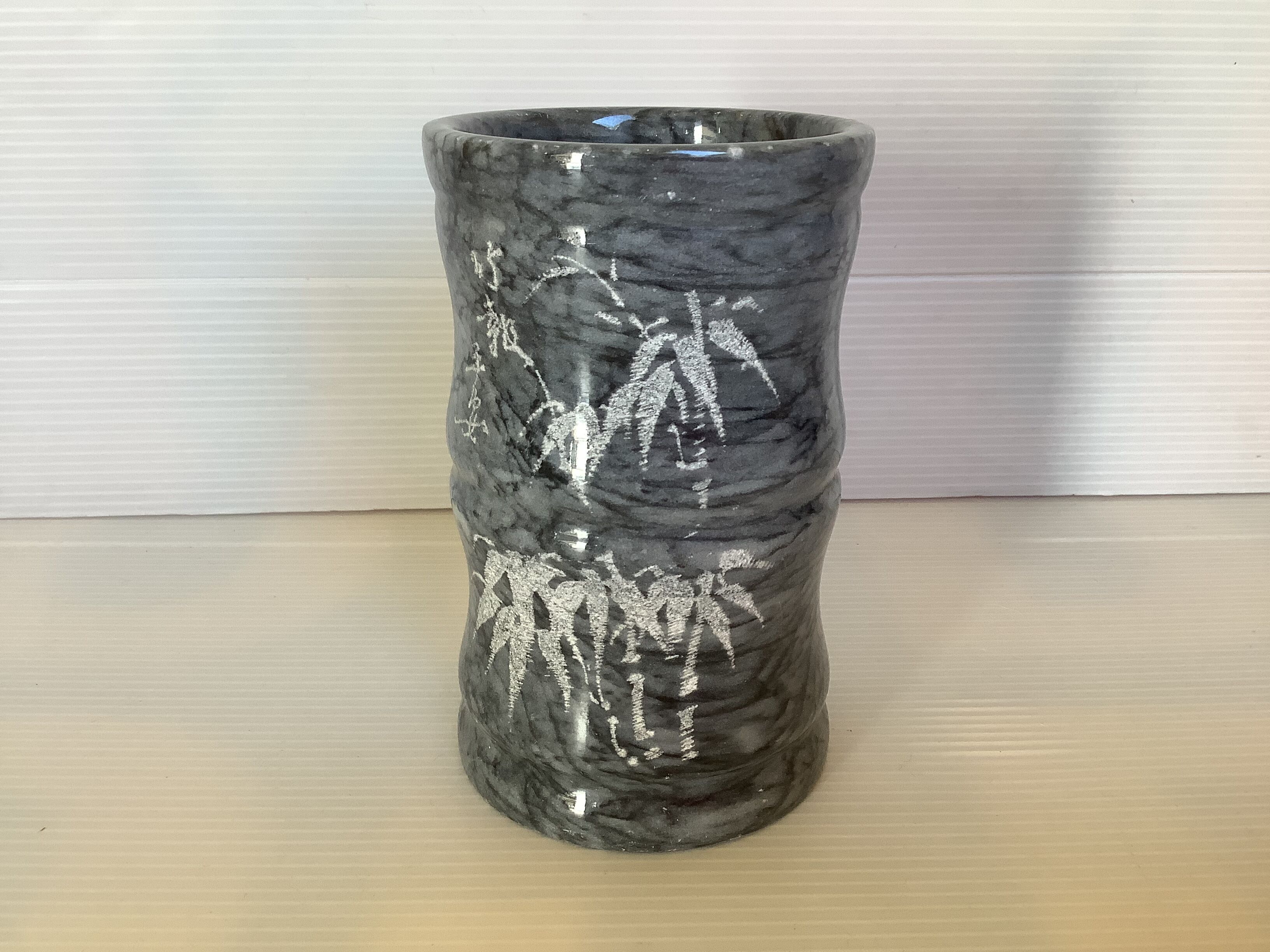 Grey black marble pencil pot vase