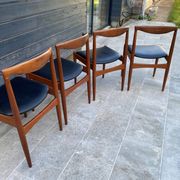 Set of 4 Scandinavian chairs by Johannes Andersen, Vamo Sonderborg, teak and imitation leather, 1960