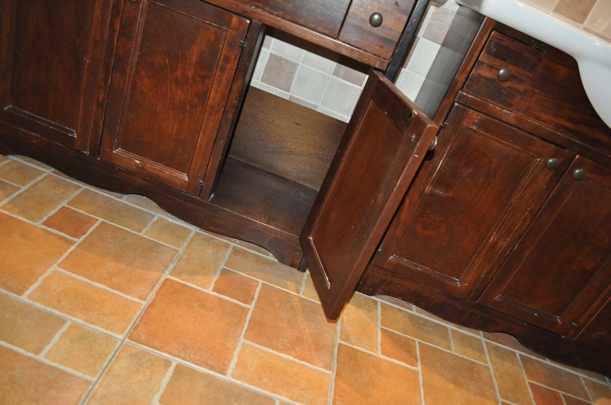 Vintage Poplar Wood Vanity Cabinet with Wash Basin, 1960s, Set of 2