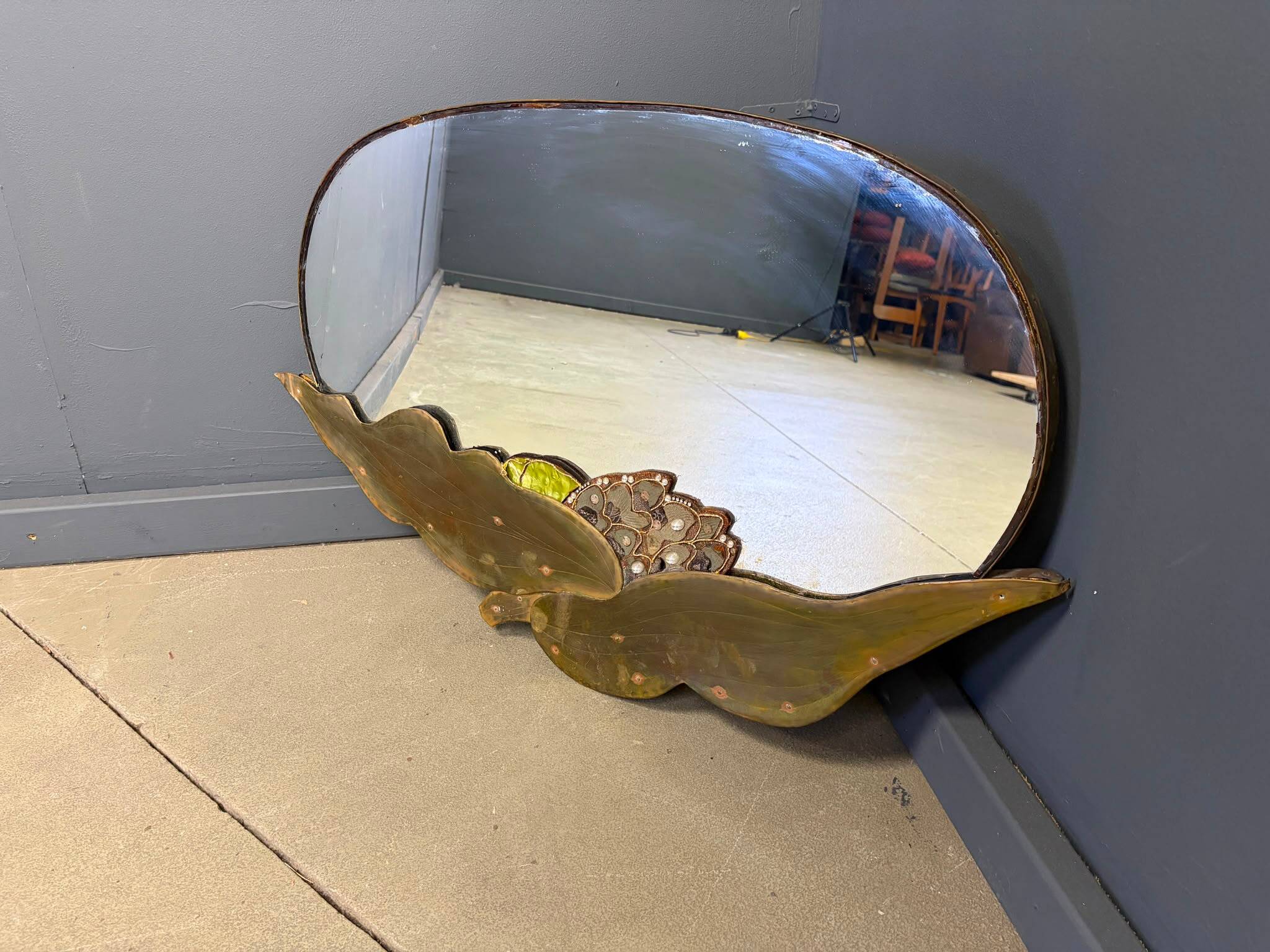 Vintage brass floral mirror, 1960s