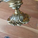 Plafonnier en métal doré - Globe en verre taillé et satiné - Style Louis XV