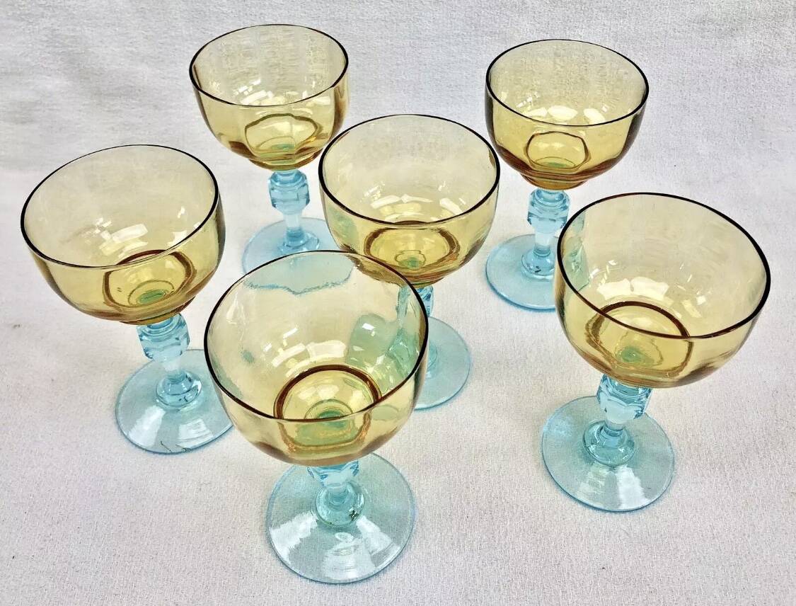 6 anciens verres à vin eau bicolores George Sand