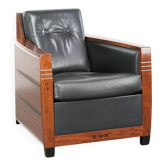 Fauteuil en cuir noir au design Art Déco