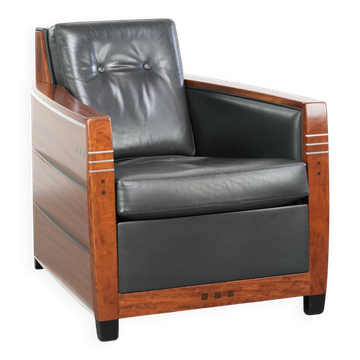 Black cowhide Art Deco design armchair