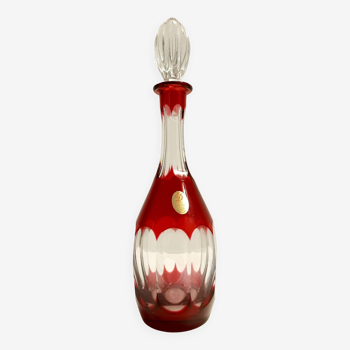 Bouteille à carafe en cristal transparent et rouge de Bohême par Dresden Crystal, Italie