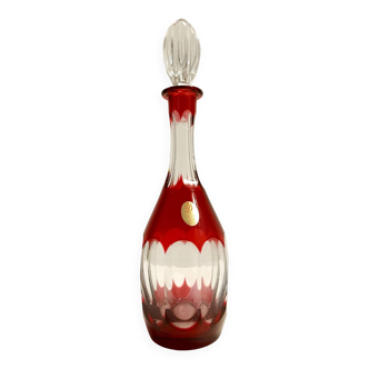 Bouteille à carafe en cristal transparent et rouge de Bohême par Dresden Crystal, Italie