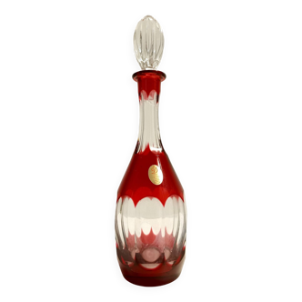 Bohemian Transparent and Red Crystal Decanter Bottle by Dresden Crystal, Italy